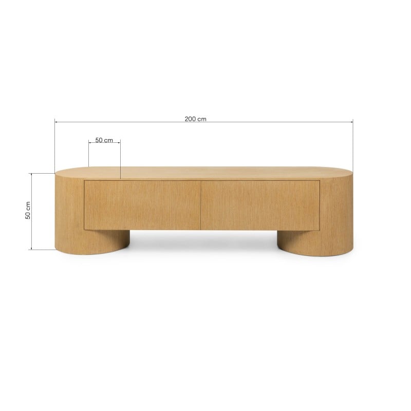 TV spintelė BELLANO 200 cm, stalčiai, ąžuolas