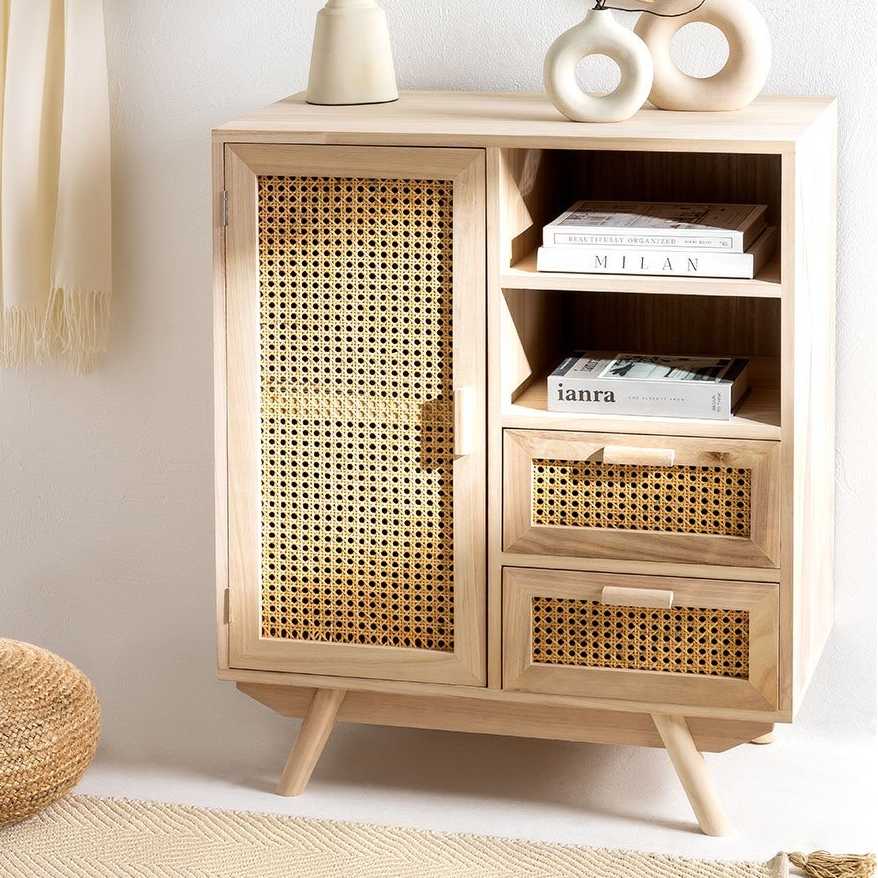 Komoda su stalčiais RELDU, paulovnijos medžio