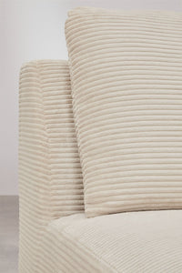Modulinės sofos gultas TEMPLENA bendras vaizdas iš šono, smėlio spalvos velvetas velvetas