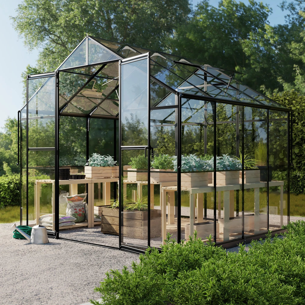 Sodo šiltnamis 7,7 m² su pamatais, 4 mm grūdintas stiklas