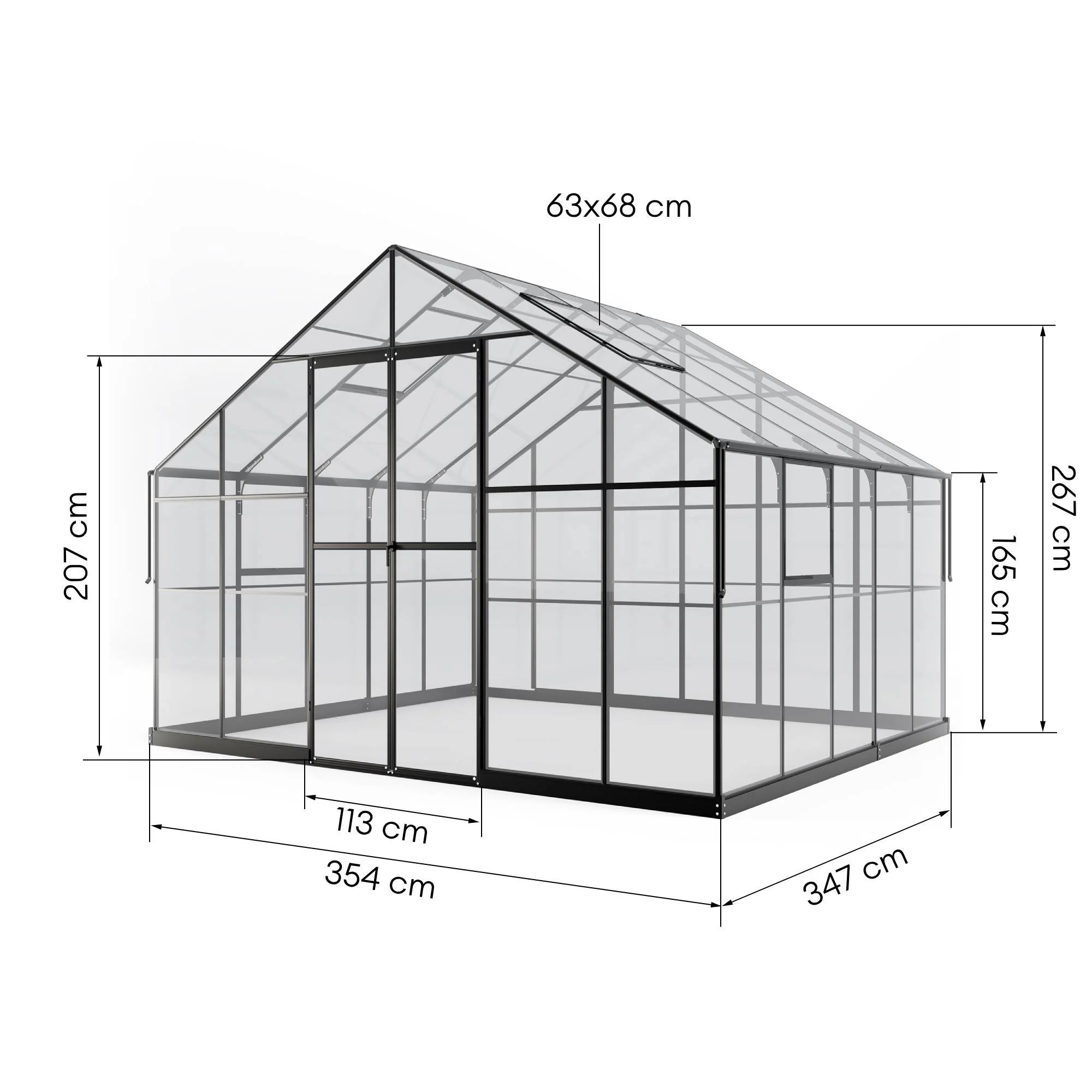 Sodo šiltnamis 12,3 m² su pamatais, 4 mm grūdintas stiklas