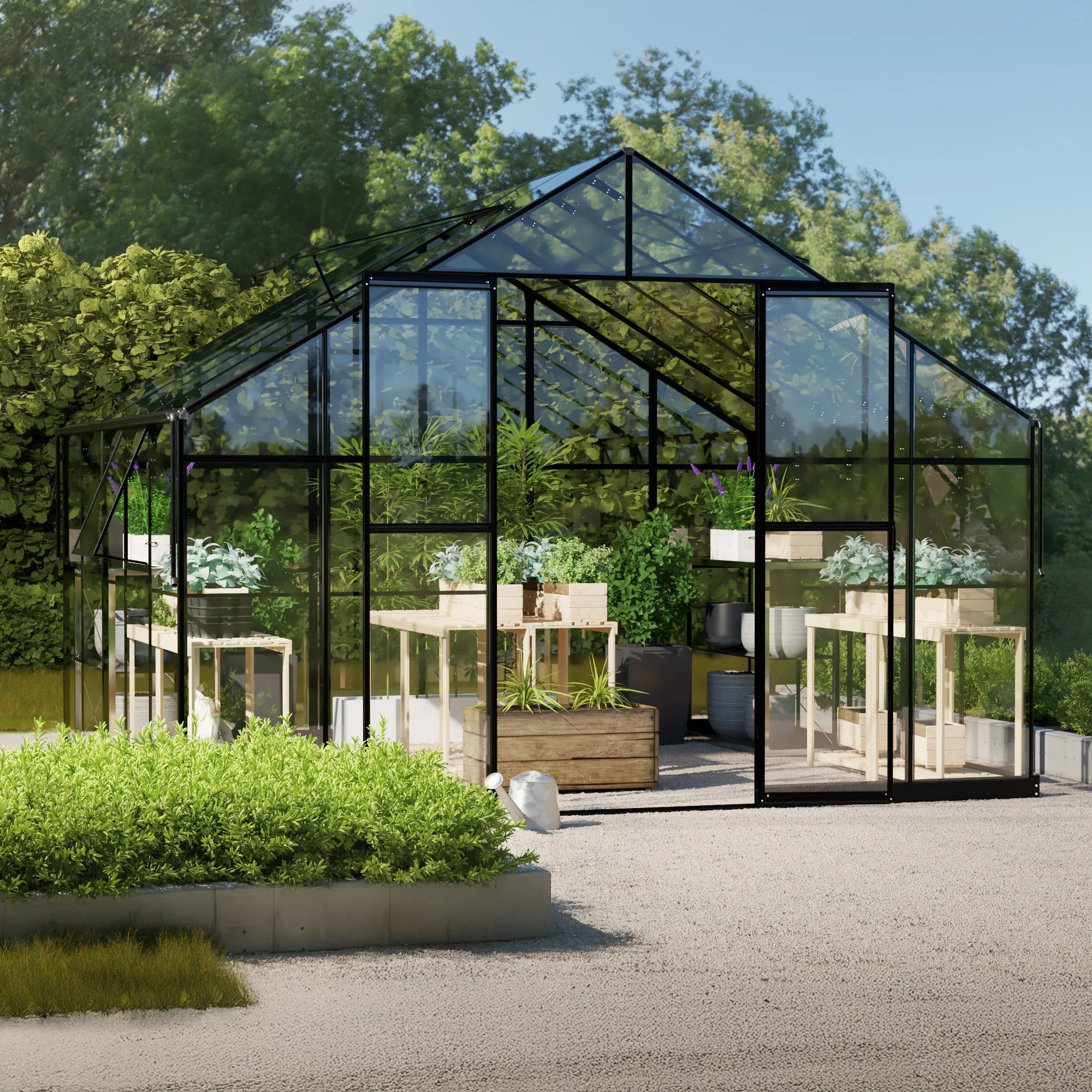 Sodo šiltnamis 12,3 m² su pamatais, 4 mm grūdintas stiklas