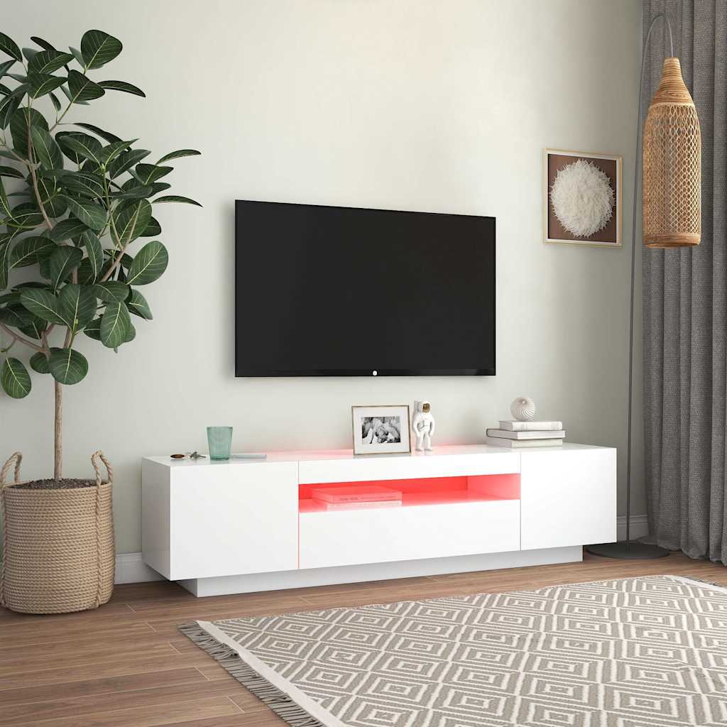 Televizoriaus spintelė su LED apšvietimu, balta, 160x35x40cm - Namų Idėja