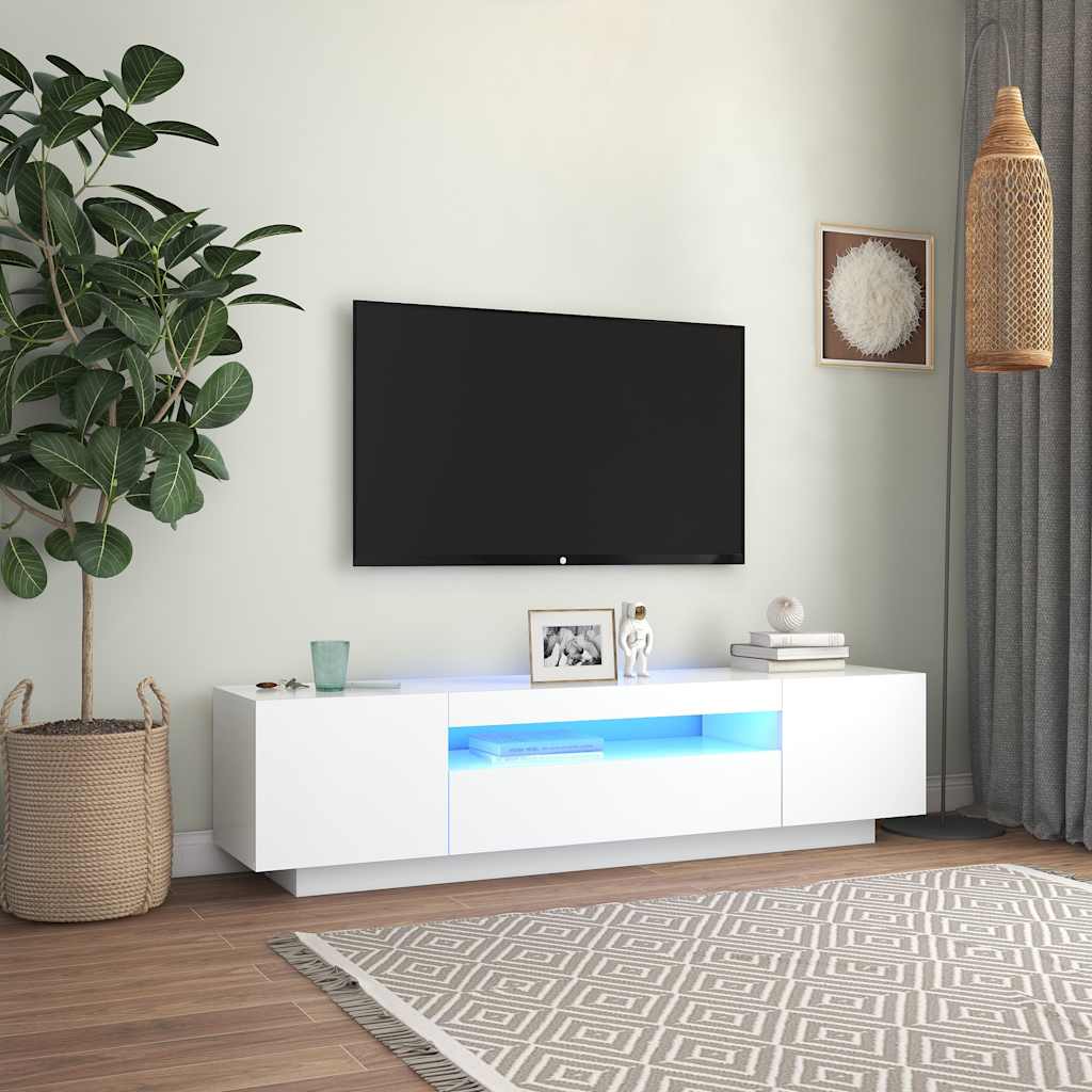 Televizoriaus spintelė su LED apšvietimu, balta, 160x35x40cm - Namų Idėja