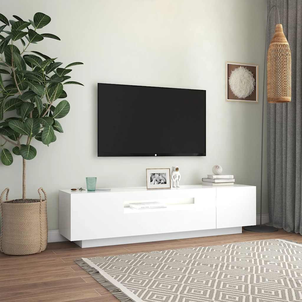 Televizoriaus spintelė su LED apšvietimu, balta, 160x35x40cm - Namų Idėja