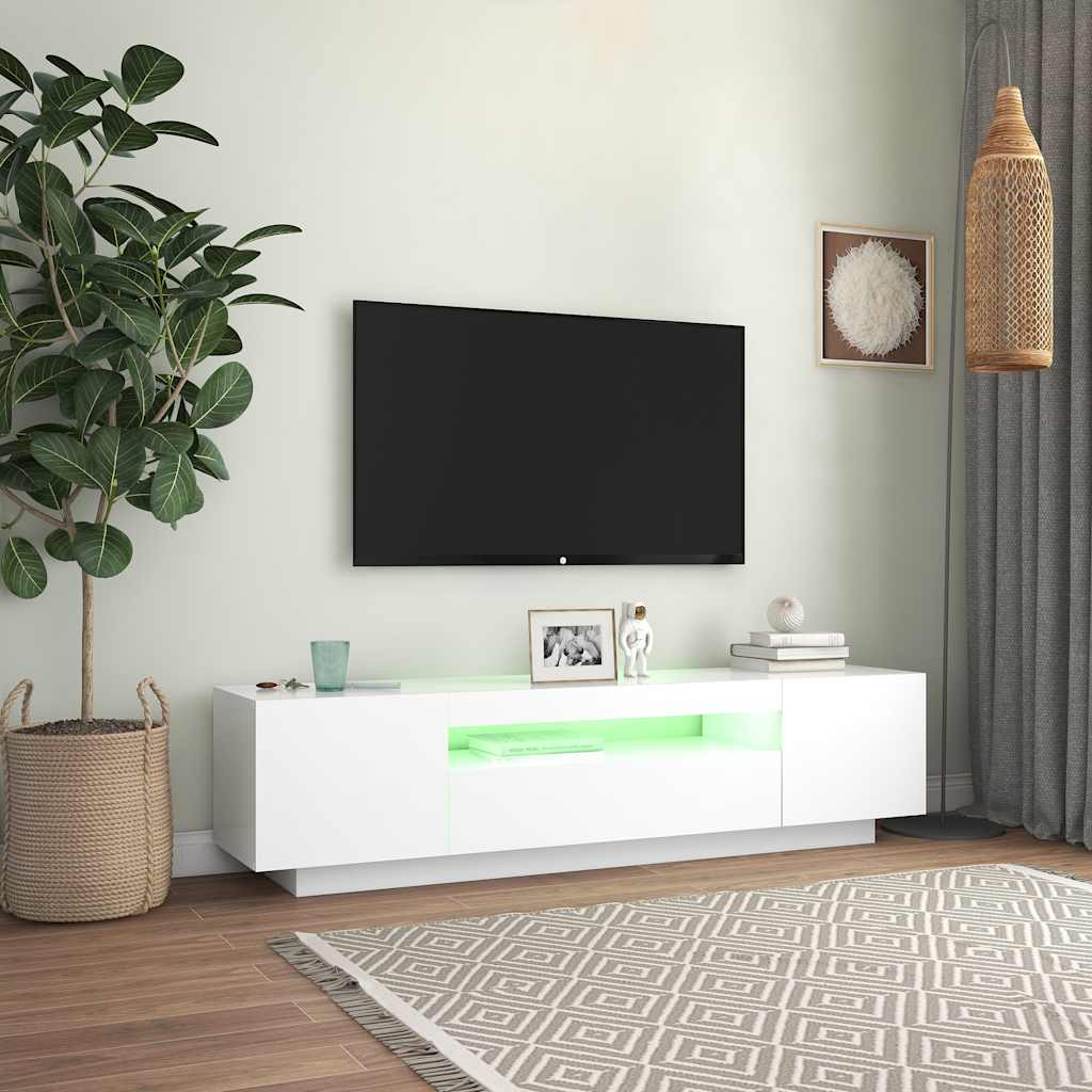 Televizoriaus spintelė su LED apšvietimu, balta, 160x35x40cm - Namų Idėja