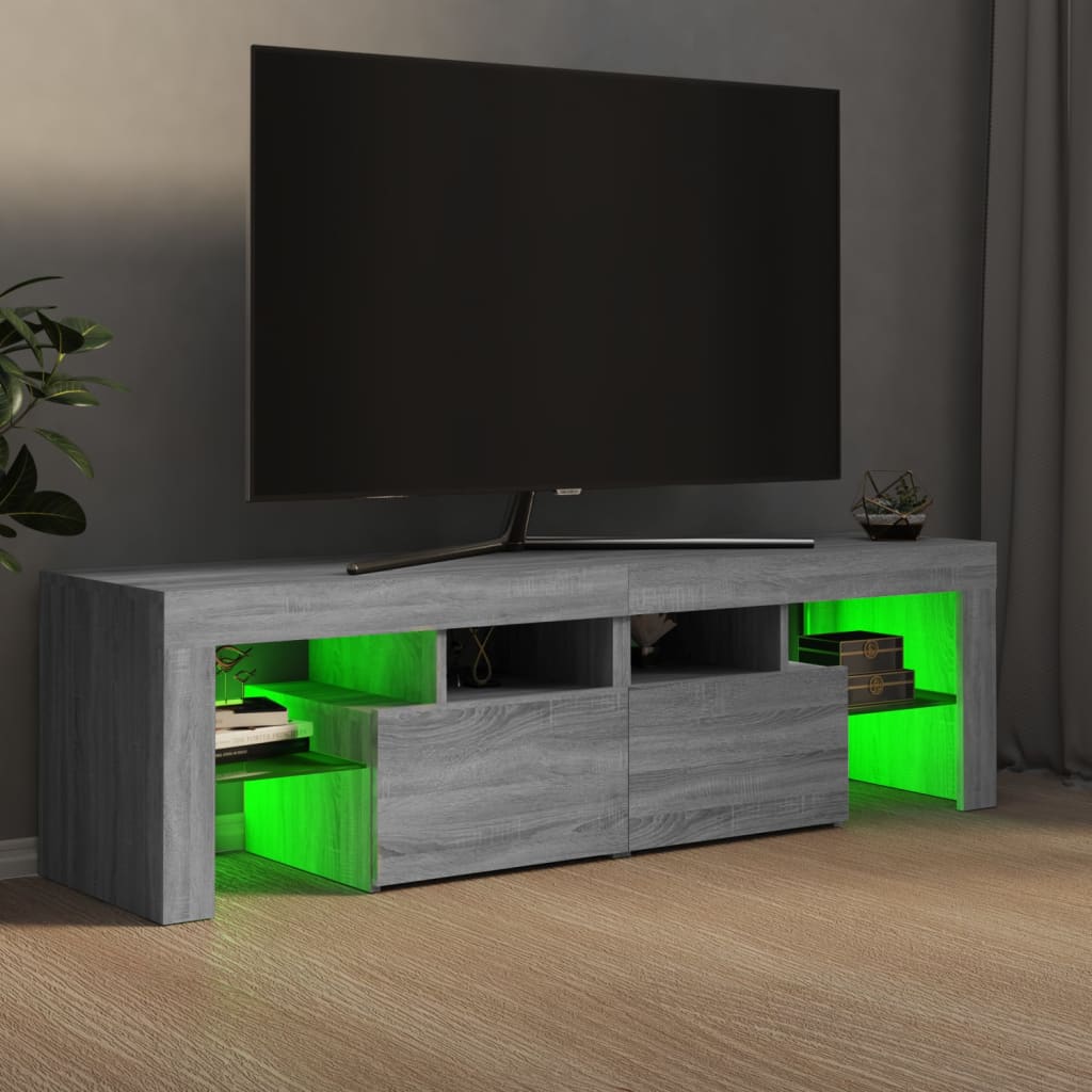 Televizoriaus spintelė su LED, pilka ąžuolo, 140x36,5x40cm - Namų Idėja
