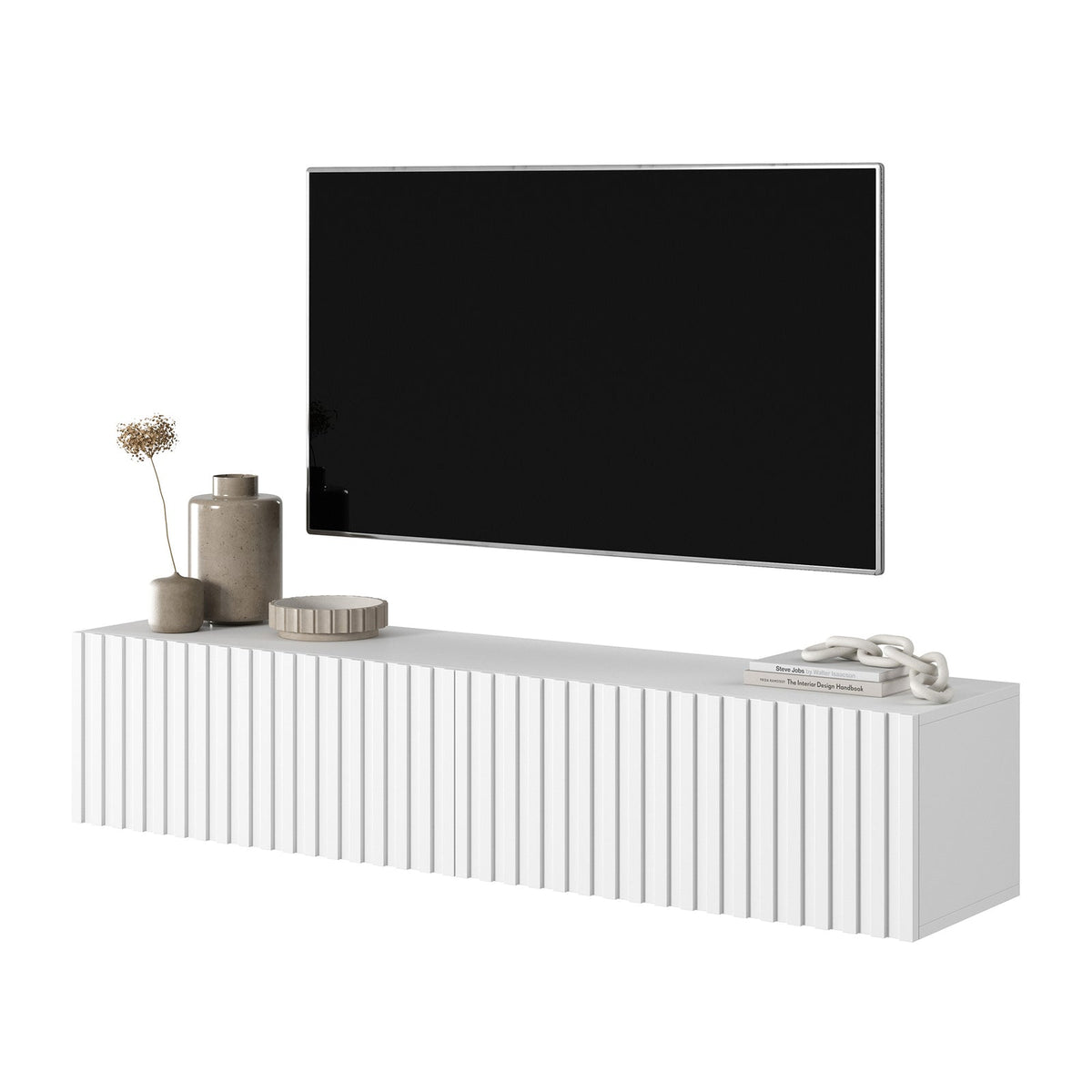 TV spintelė LORCAN, 138,6 cm, balta