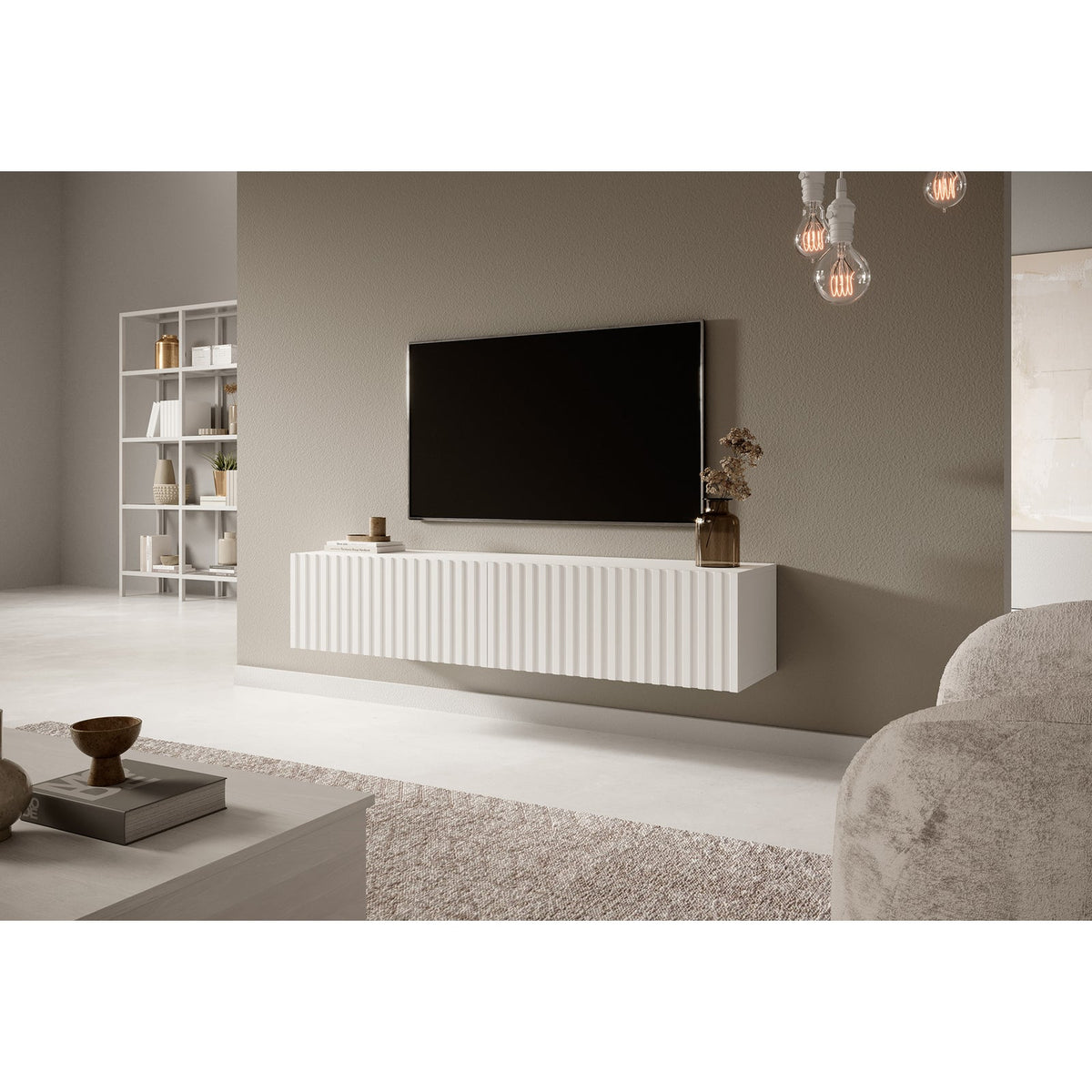 TV spintelė LORCAN, 138,6 cm, balta