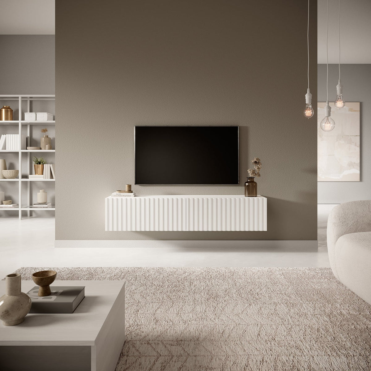 TV spintelė LORCAN, 138,6 cm, balta