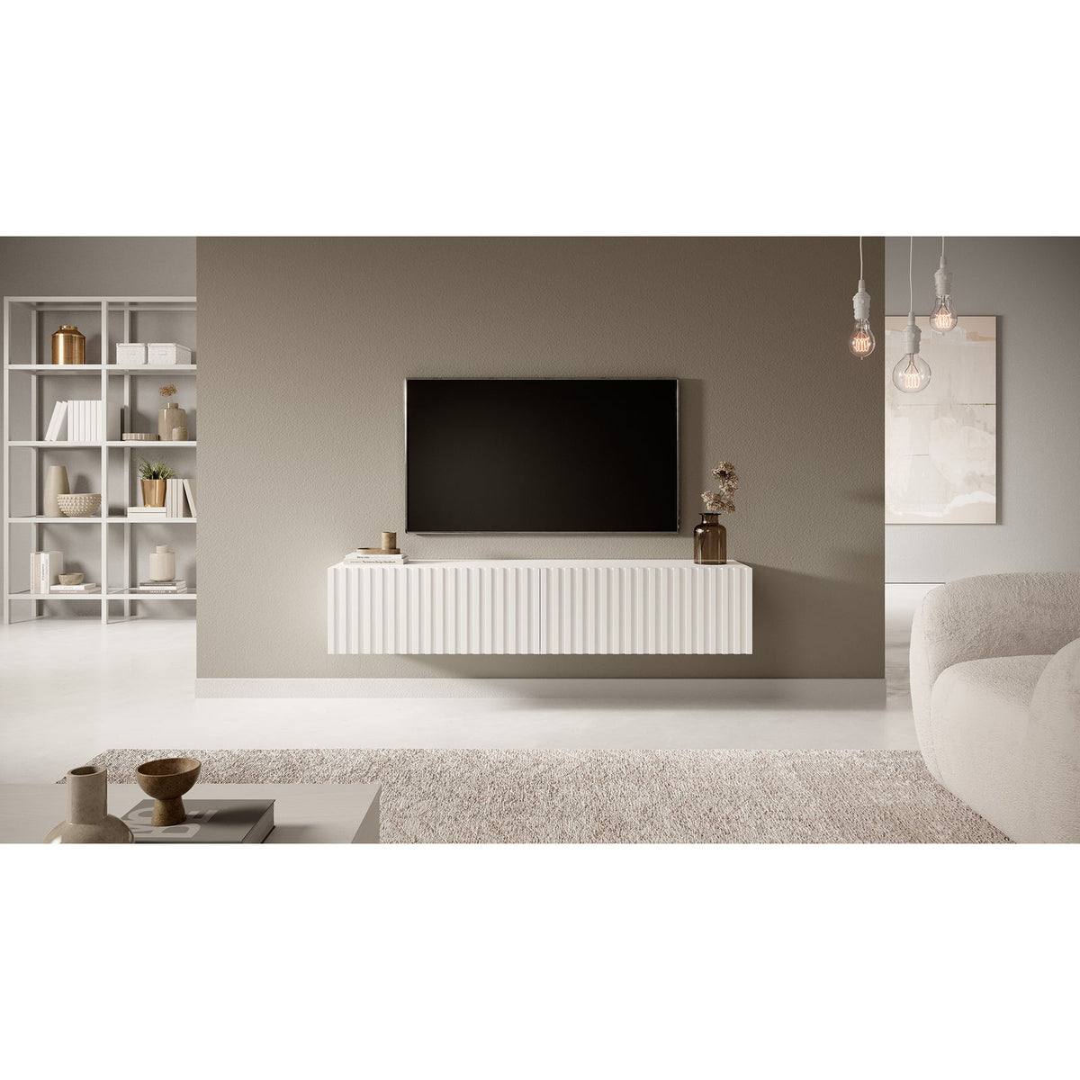 TV spintelė LORCAN, 138,6 cm, balta