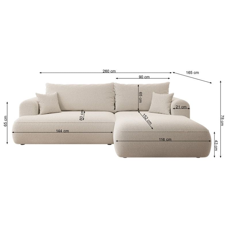 Kampinė sofa lova OVO, kairė, smėlio boucle