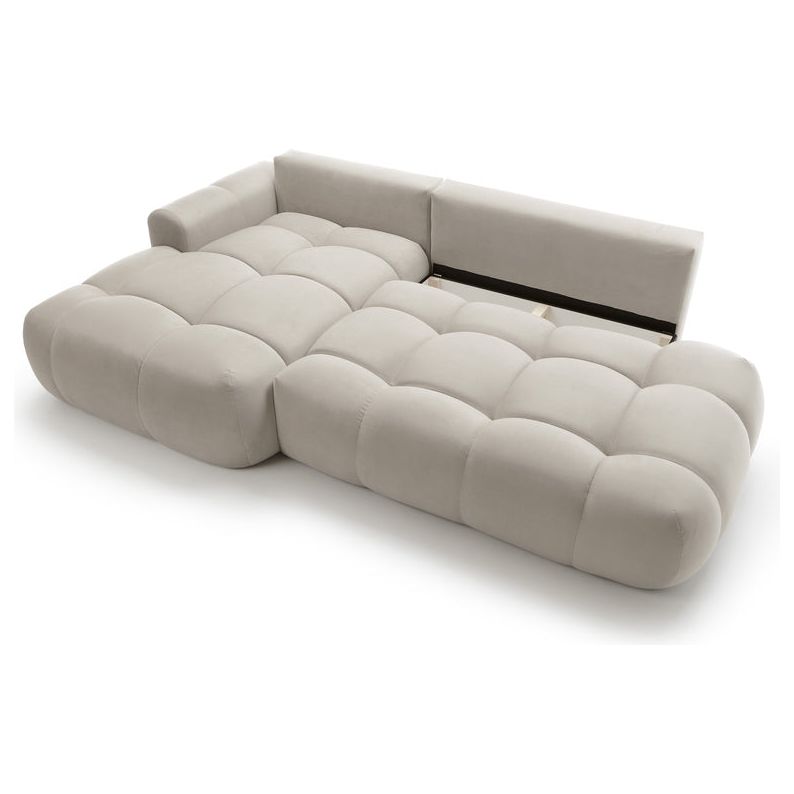 Kampinė sofa lova OMBO, kairė, pilkai smėlinis aksomas