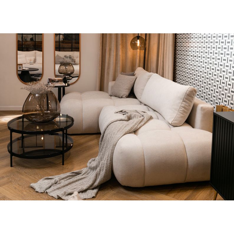 Kampinė sofa lova OMBO, kairė, natūrali