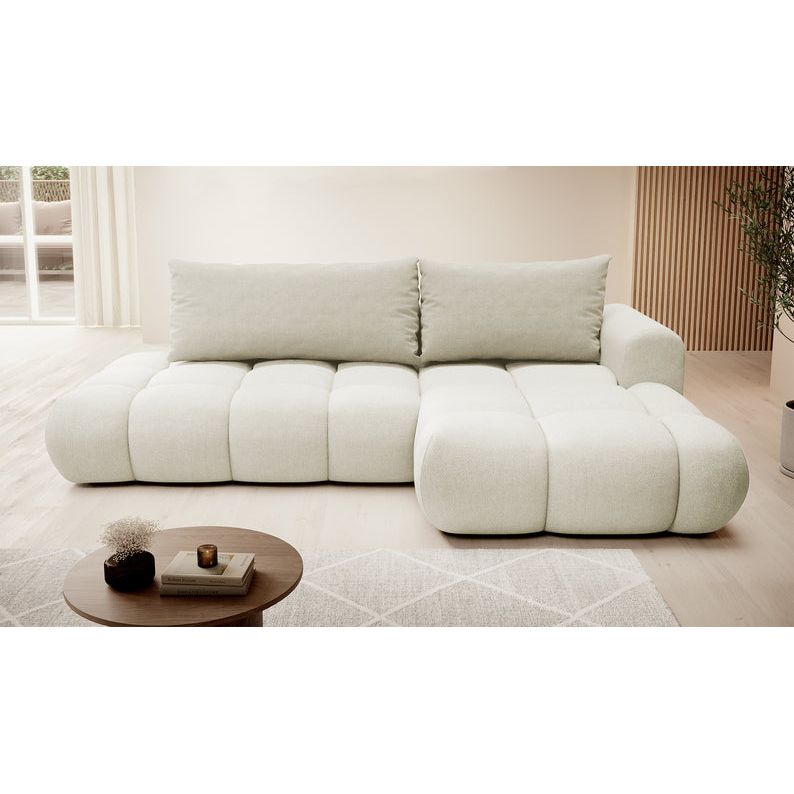 Kampinė sofa lova OMBO, dešinė, natūrali