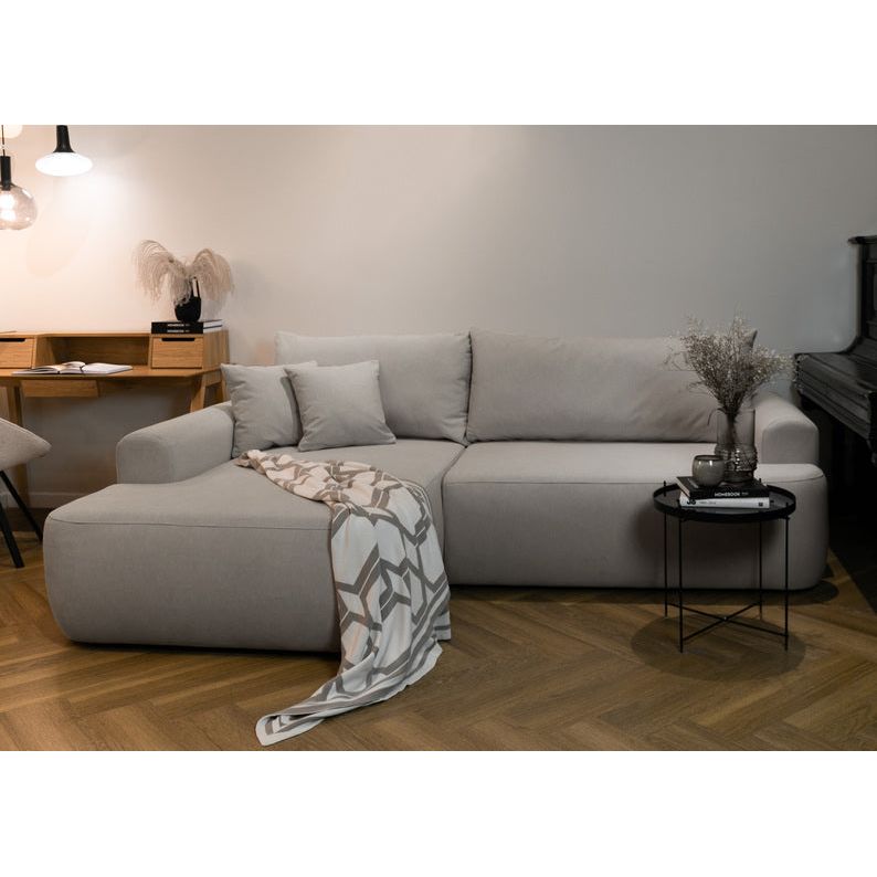 Kampinė sofa lova OVO, kairė, pilkas aksomas