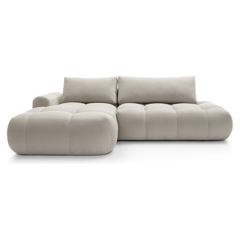 Kampinė sofa lova OMBO, kairė, pilkai smėlinis aksomas