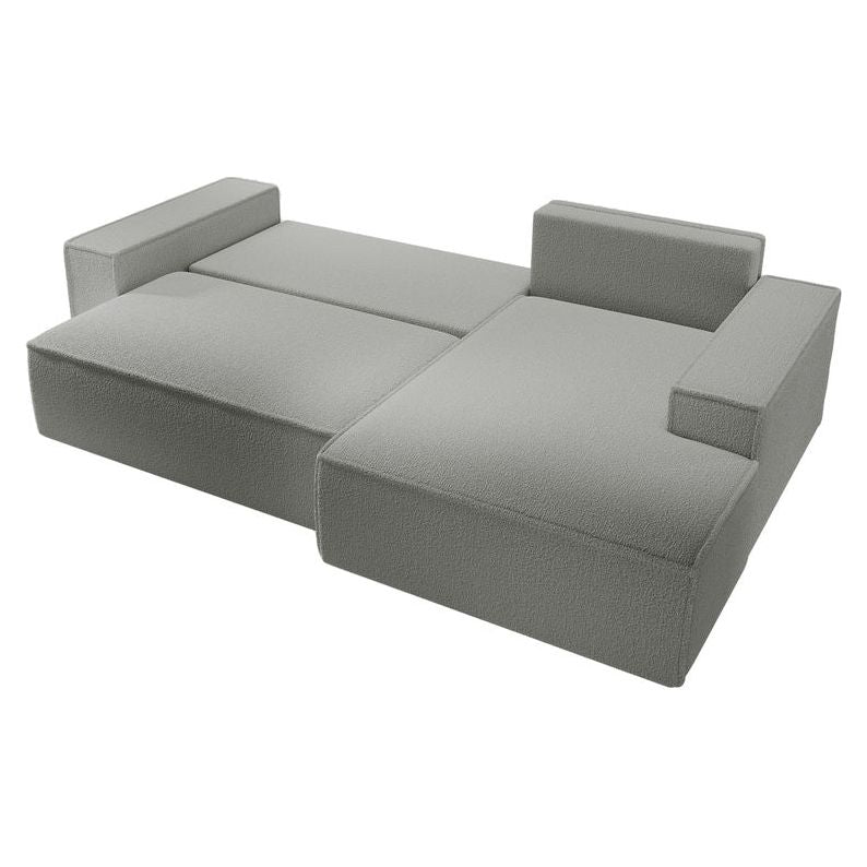 Corner sofa bed FERNANDO, right-hand side, grey, boucle