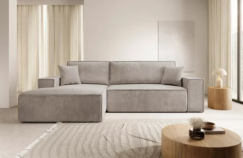 Kampinė sofa Fernando, štruksinis audinys, smėlinė spalva