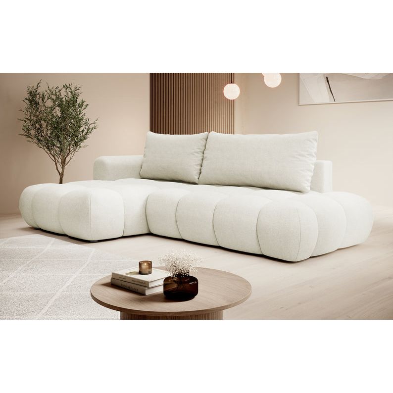 Kampinė sofa lova OMBO, kairė, natūrali