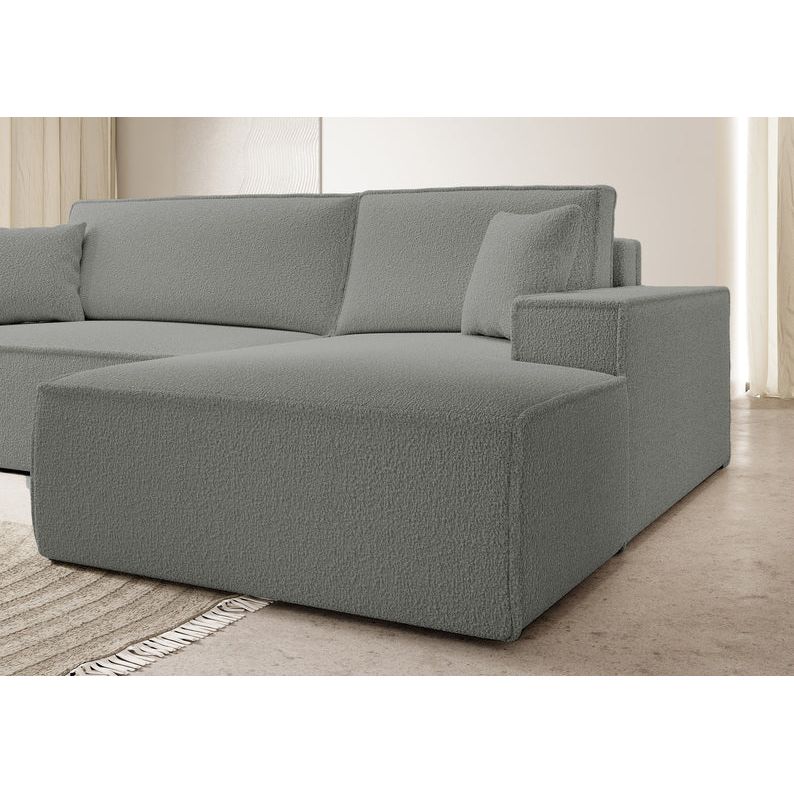 Corner sofa bed FERNANDO, right-hand side, grey, boucle
