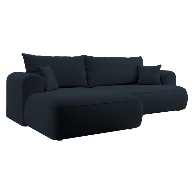 Kampinė sofa lova OVO, kairė, mėlynas aksomas