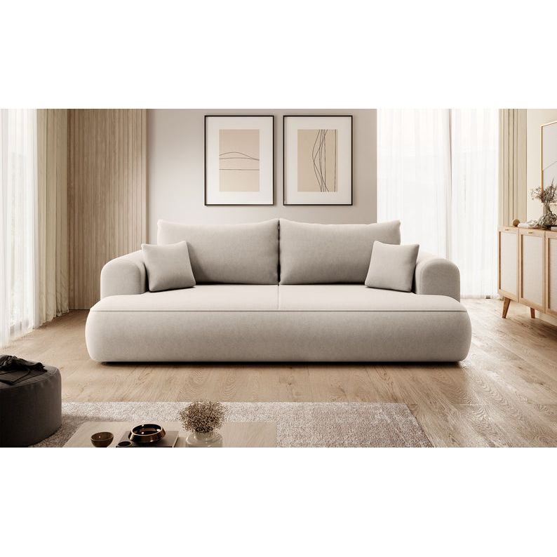 Trivietė Sofa OVO, su miegamąja funkcija, smėlio spalva, aksomas