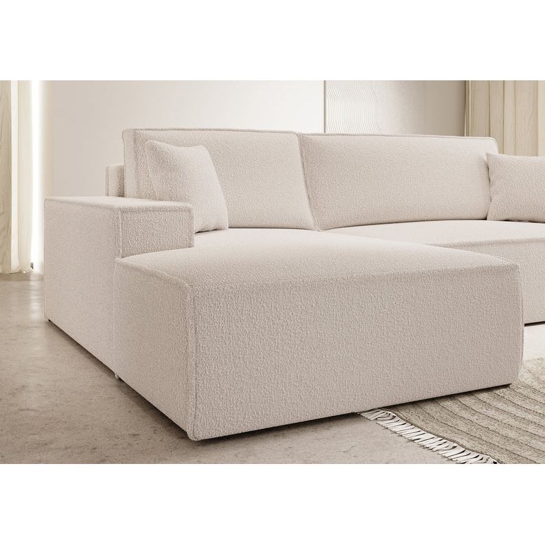 Kampinė sofa lova FERNANDO, kairė pusė, smėlio, boucle