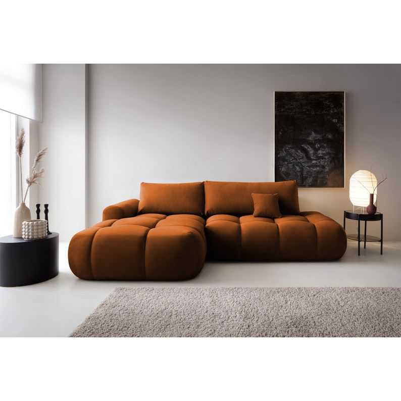 Kampinė sofa lova OMBO, kairė pusė, vario aksomas