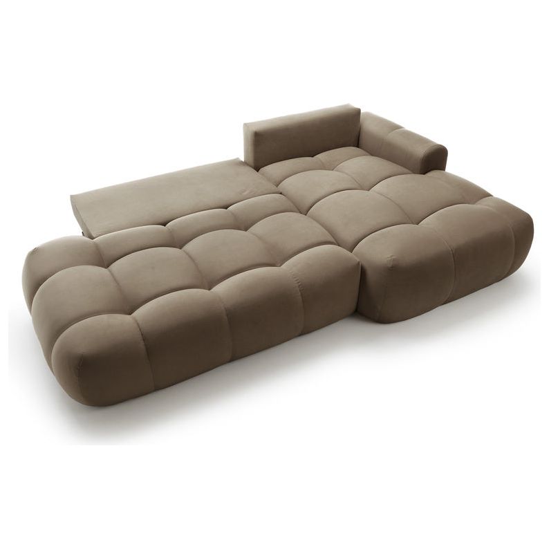 Kampinė sofa lova OMBO, dešinė, rudas aksomas