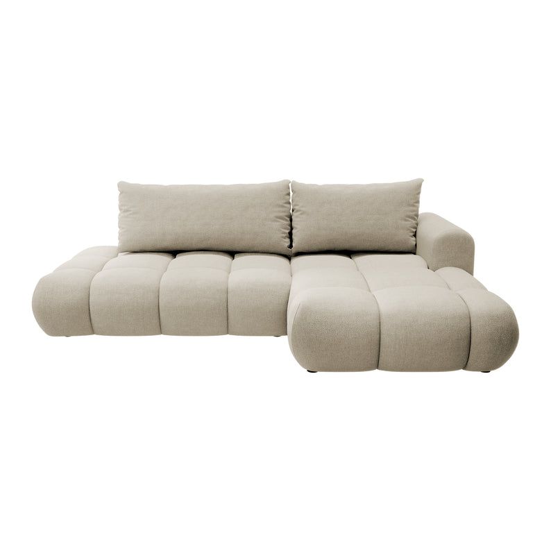 Kampinė sofa lova OMBO, dešinė, pilkai smėlinė