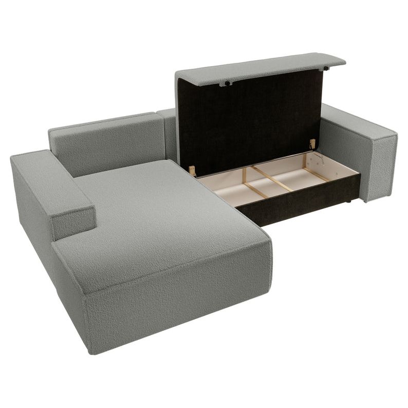 Kampinė sofa lova FERNANDO, kairė pusė, pilka, boucle