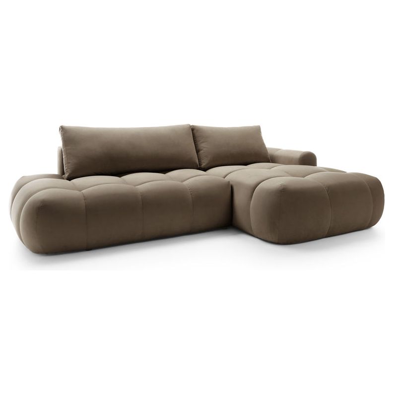 Kampinė sofa lova OMBO, dešinė, rudas aksomas