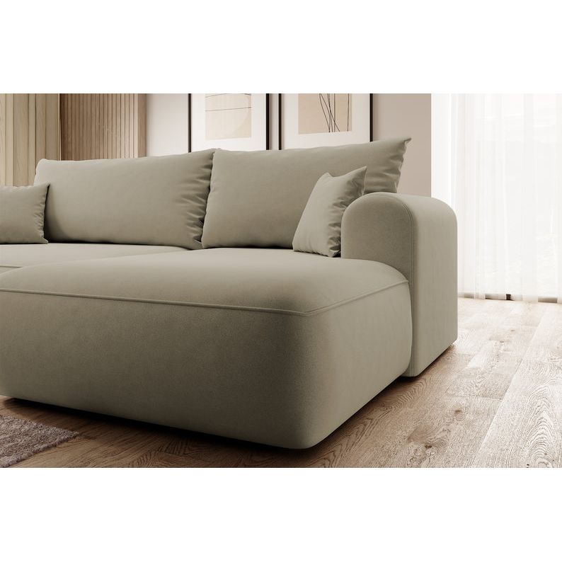Kampinė sofa lova OVO, dešinė, smėlinis aksomas