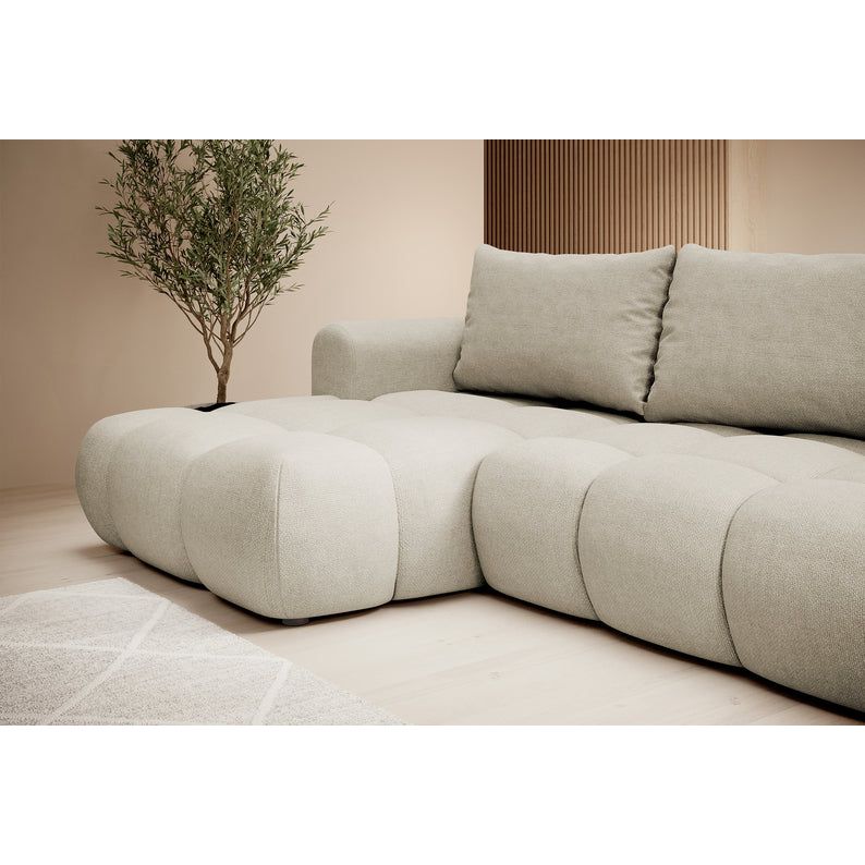 Kampinė sofa lova OMBO, kairė, pilkai smėlinis