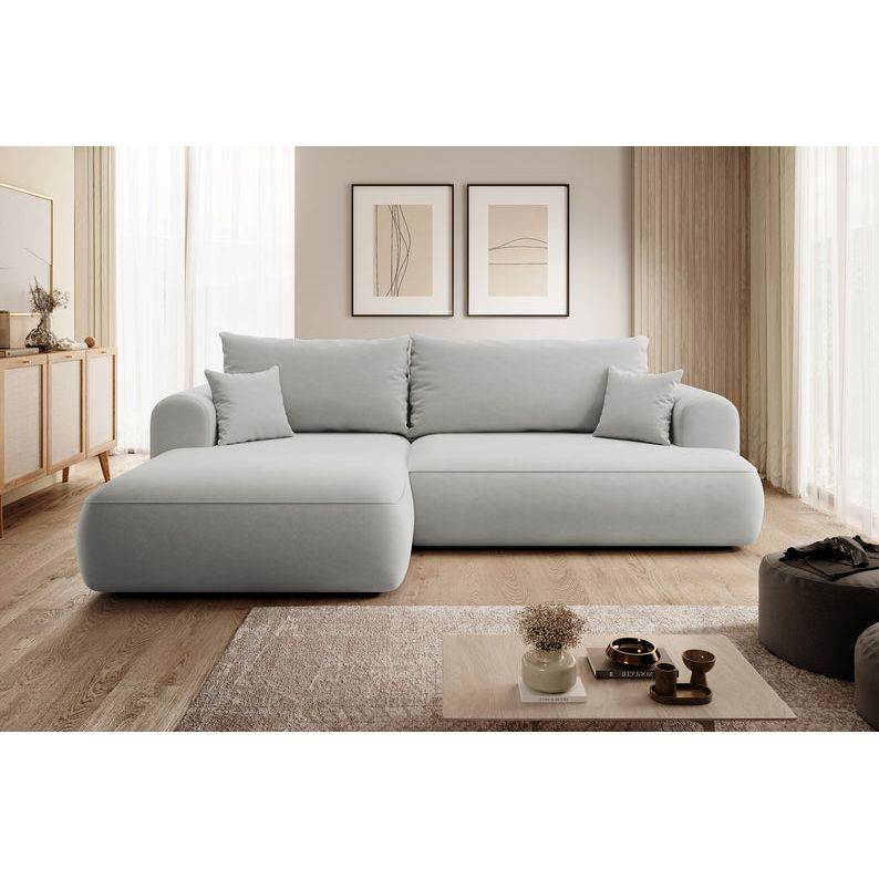 Kampinė sofa lova OVO, kairė, pilkas aksomas