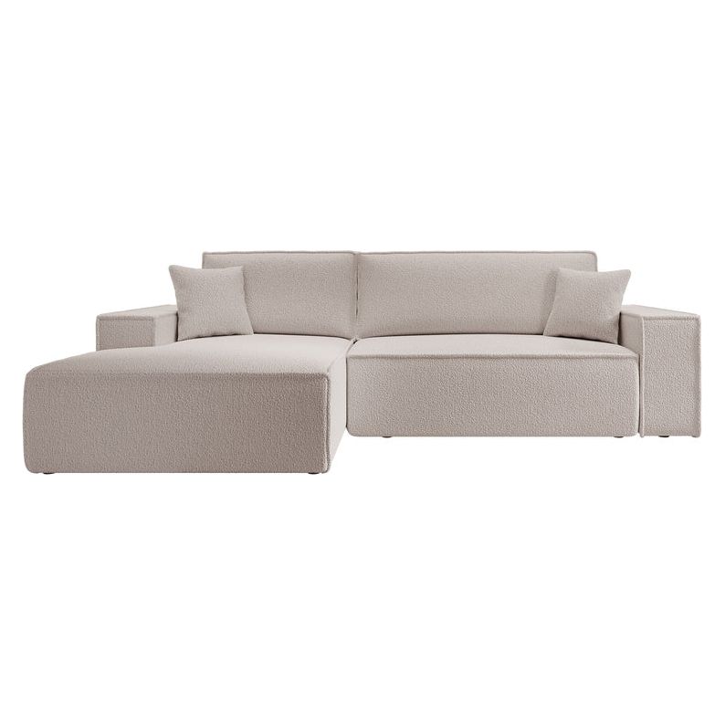 Kampinė sofa FARESE, kairė pusė, rudos spalvos, su miegamąja funkcija, boucle audinys