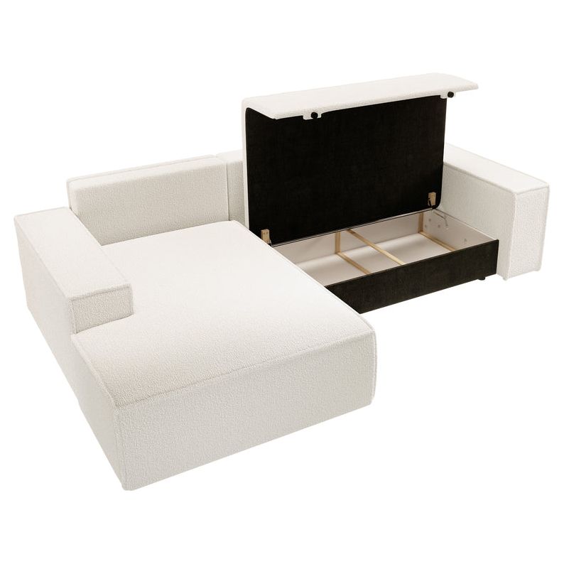 Kampinė sofa lova FERNANDO, kairė pusė, kreminė, boucle