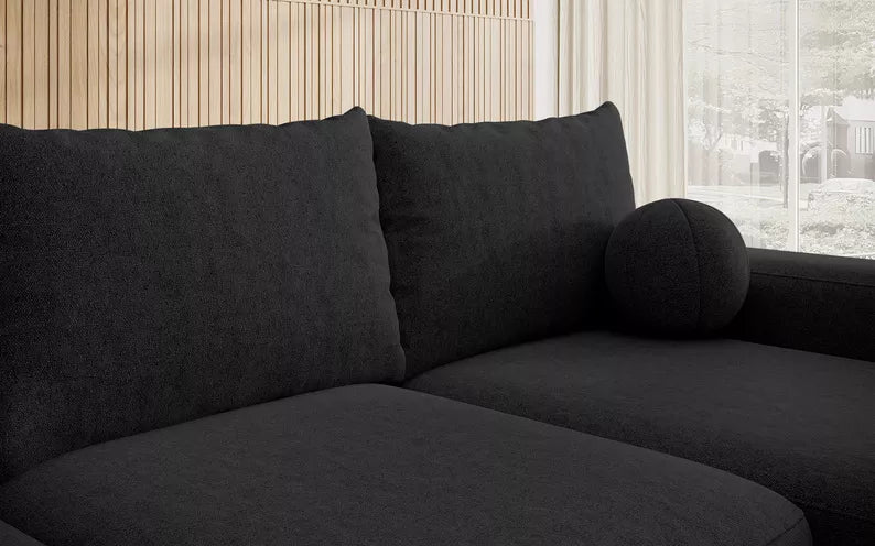Kampinė sofa CARNOS, juodos spalvos šenilas