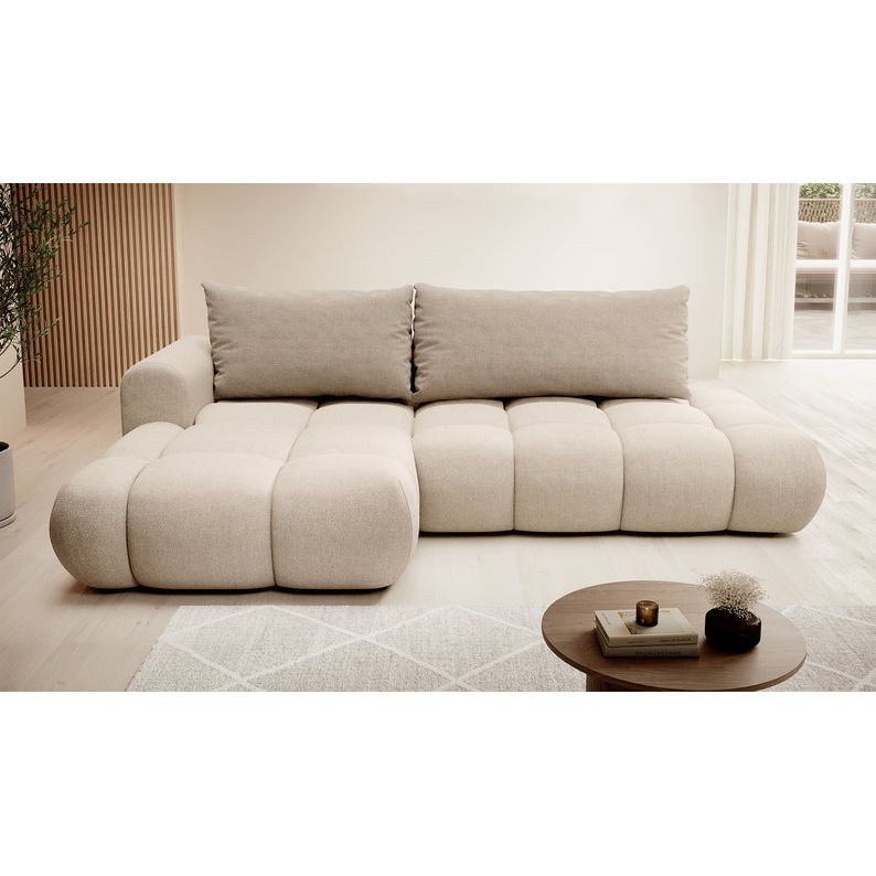Kampinė sofa lova OMBO, kairė pusė, smėlinė