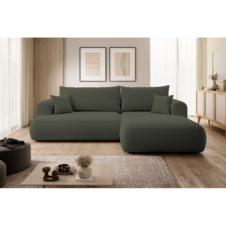 OVO corner sofa bed, right, olive velvet