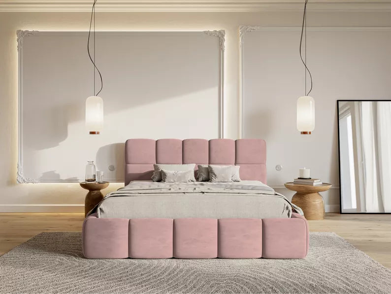 Bedroom bed SOFTY, light pink velour