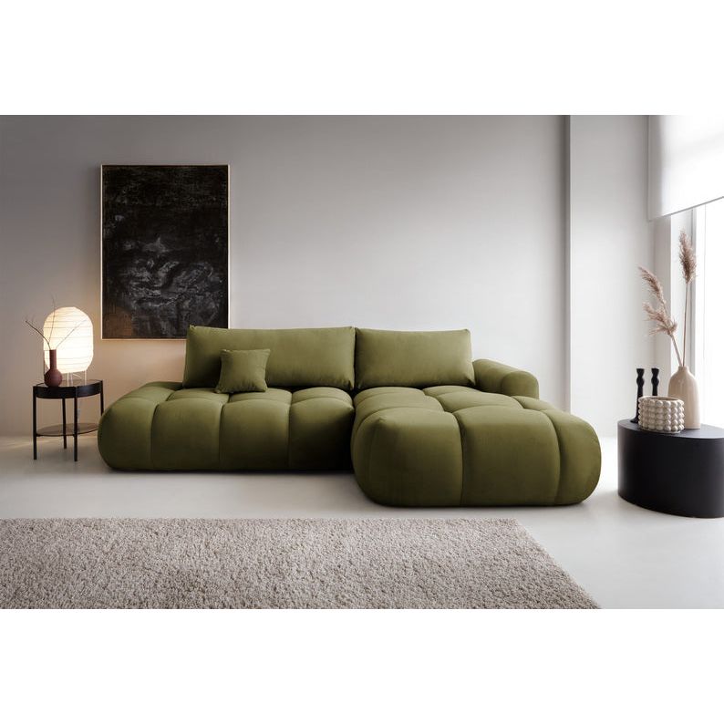 Kampinė sofa lova OMBO, dešinė, žalias aksomas