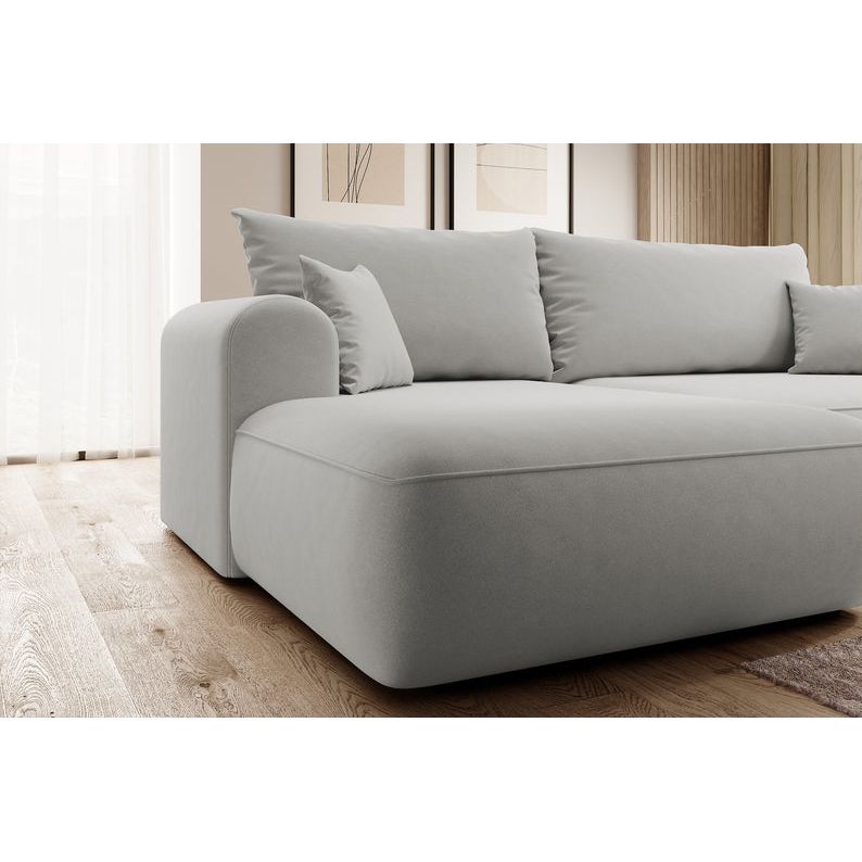 Kampinė sofa lova OVO, kairė, pilkas aksomas