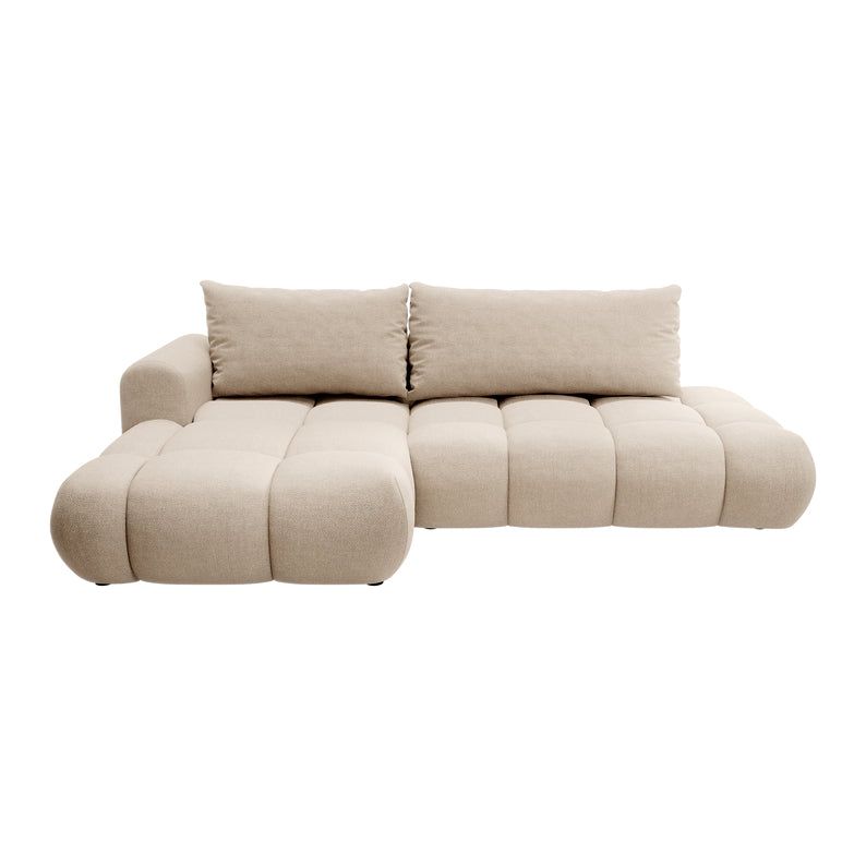 Kampinė sofa lova OMBO, kairė pusė, smėlinė