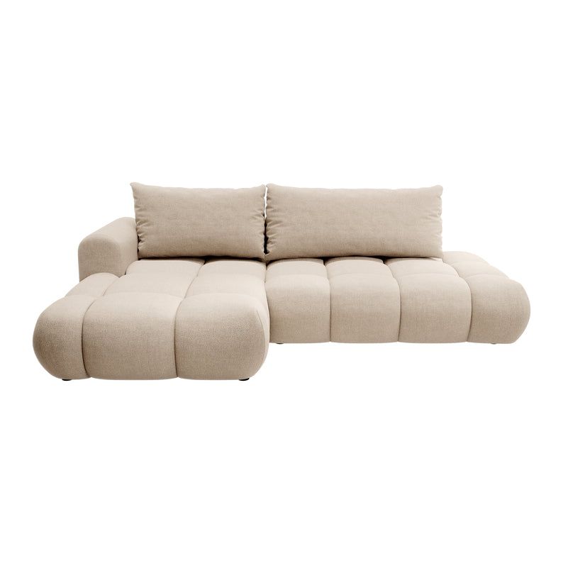 Kampinė sofa OMBO, kairė pusė, smėlio spalvos, su miegamąja funkcija