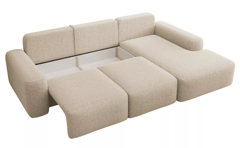 Kampinė sofa CARNOS, bežinės spalvos šenilas
