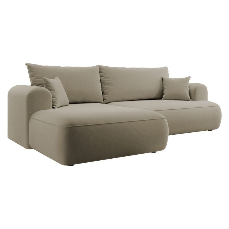 Kampinė sofa lova OVO, kairė, smėlinis aksomas