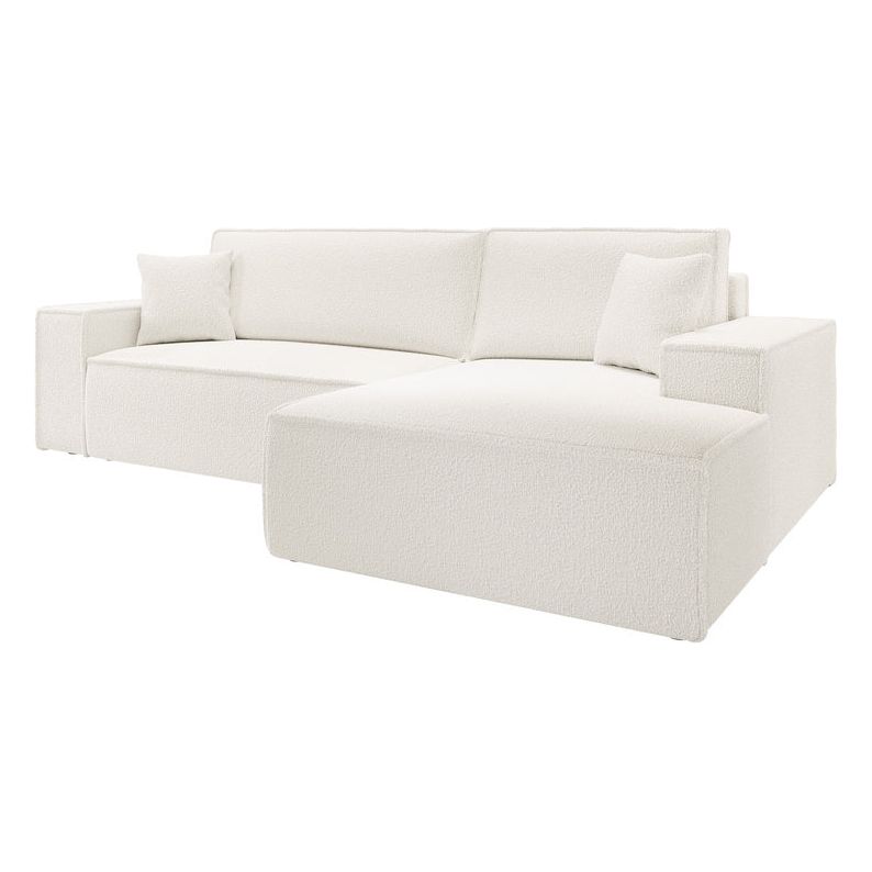 Kampinė sofa FARESE, dešinė pusė, kreminės spalvos, su miegamąja funkcija, boucle audinys