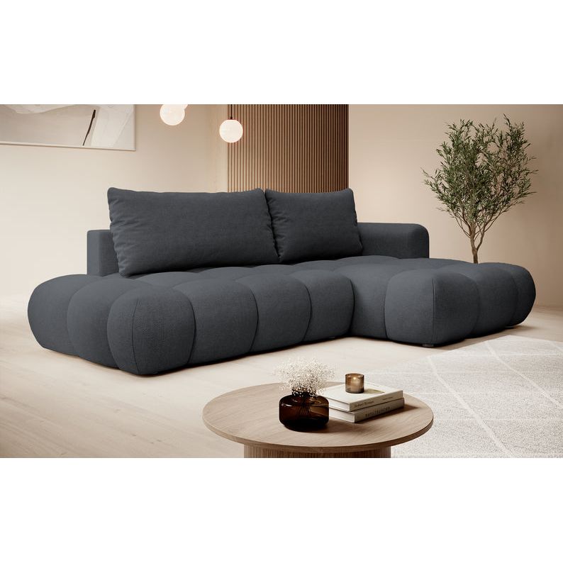 Kampinė sofa lova OMBO, dešinė, tamsiai pilka
